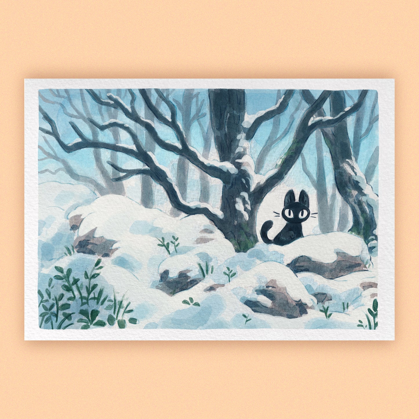 CAT IN SNOW • Art Print