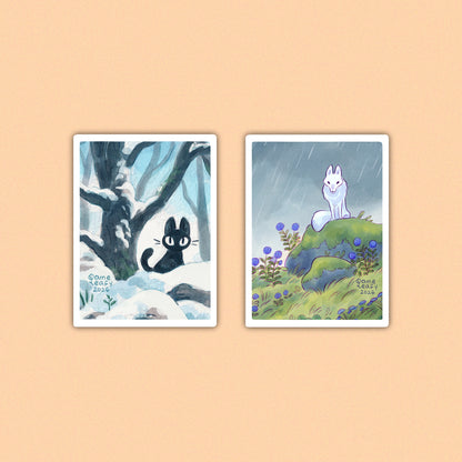 SNOW CAT & RAIN WOLF • set of 2 stickers