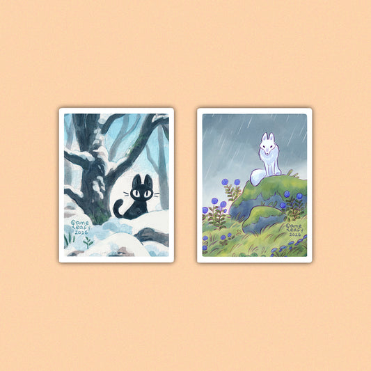 SNOW CAT & RAIN WOLF • set of 2 stickers