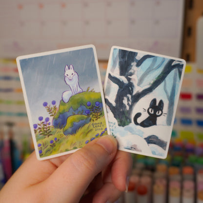 SNOW CAT & RAIN WOLF • set of 2 stickers