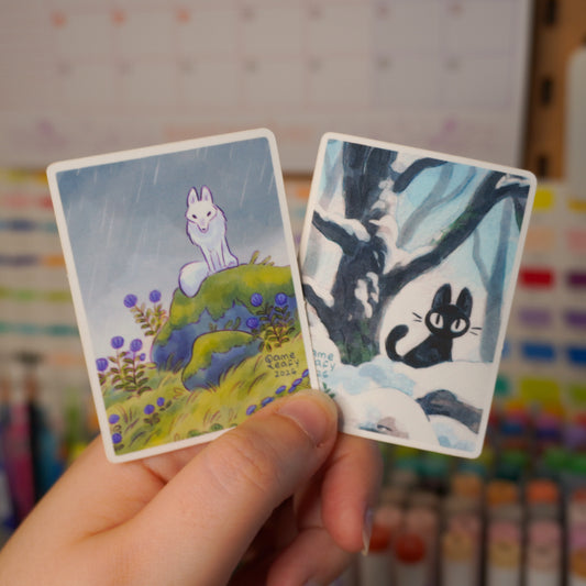 SNOW CAT & RAIN WOLF • set of 2 stickers